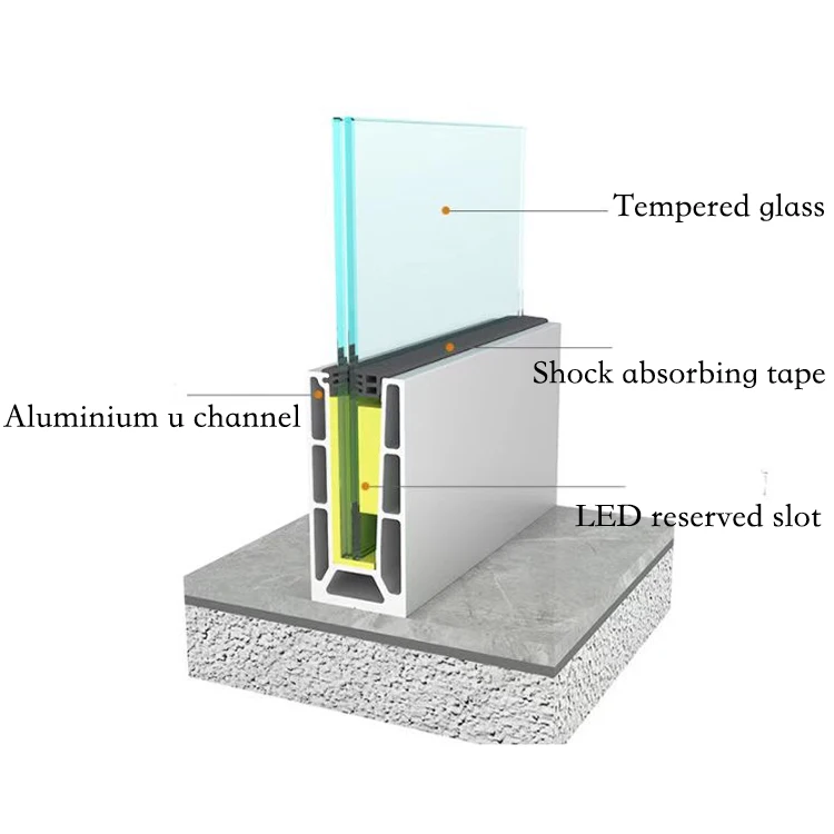 Aluminum U Channel Glass Balustrade Balcony Railing Frameless Glass Balustrade Clamps Glass Balustrade System