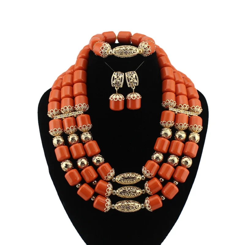 
Nigerian Wedding Jewelry Sets Beads Necklace Earring Bracelet Sets Statement Collar African Beads Jewelry Set 