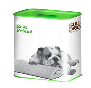 Factory competitive price custom printed rectangle metal cans coin bank donation tin box with slot