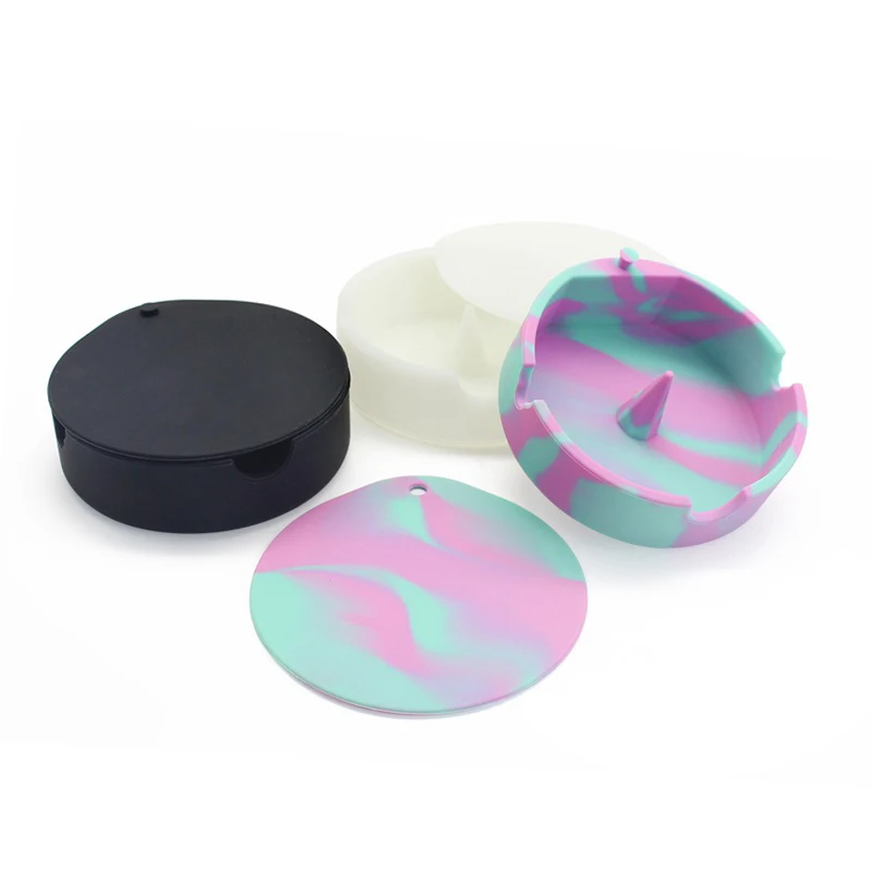 Cigarette Ashtray Circle Pink Colorful Silicone Customized Logo Promotional Round Ashtray For Sale