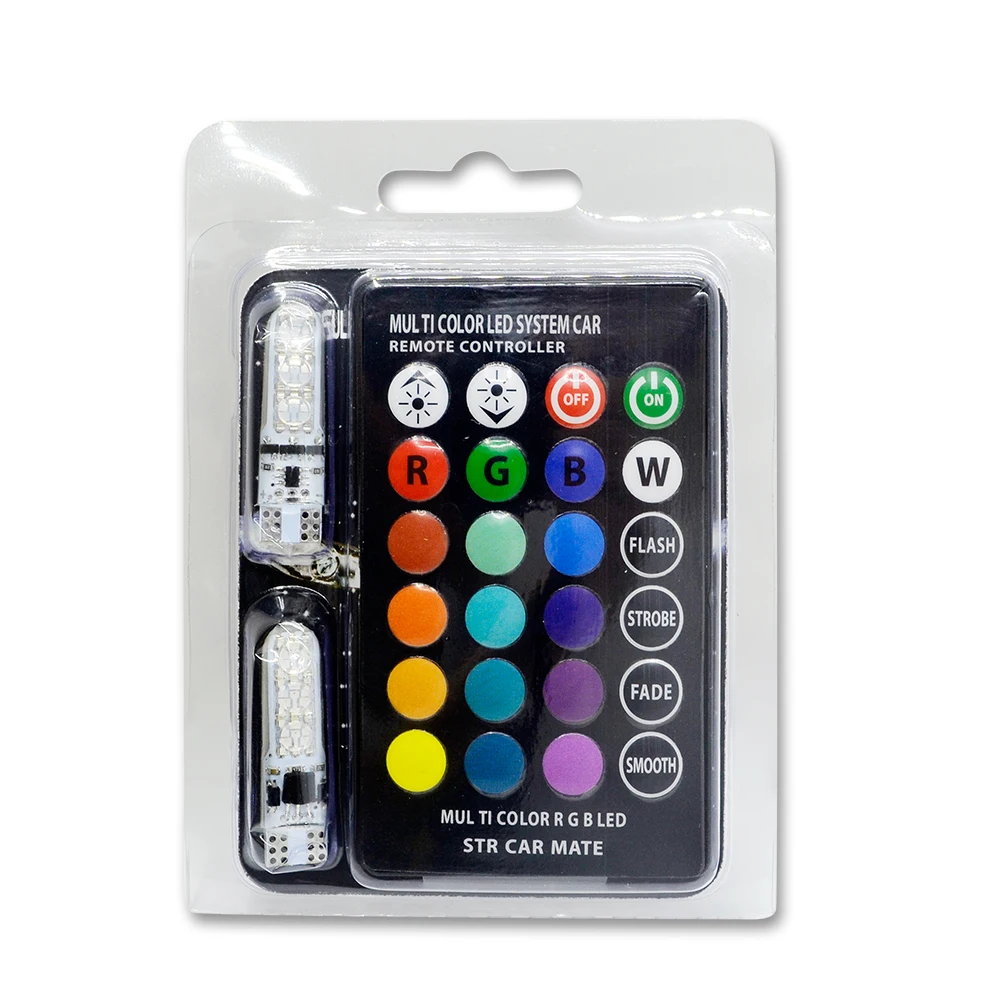 Car Light W5W T10 5050 6SMD LED Bulbs Car Remote Controller Wireless T10 Bulb RGB