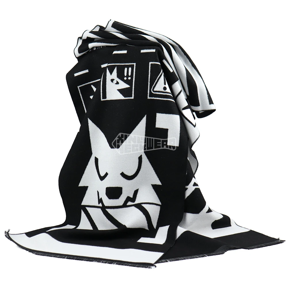 Mens Soft Warm Winter Woven Long Scarves Art Animal Scarf Viscose Black And White Custom Pattern