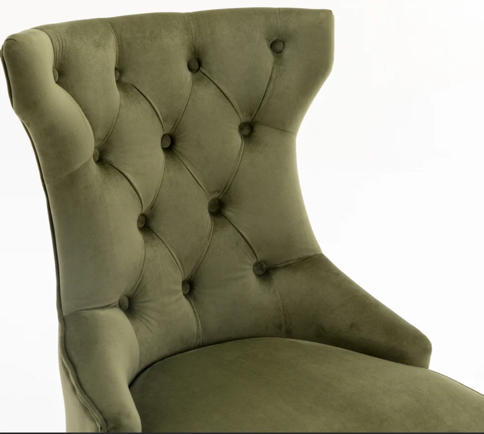 
Crooked wooden legs french velvet high back dining chair special green color 
