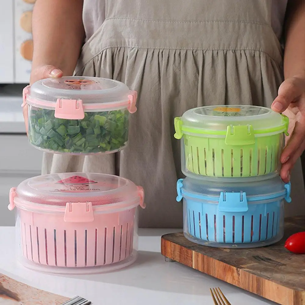 Fresh Produce Saver Veggie Fruit Storage Crisper with Drain Colander Fridge Food Storage Container with Strainer