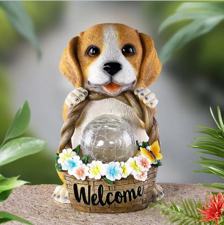 Creative Night Lamp Cute Puppy Ornaments American Decoration Resin Garden Animals Solar Light Waterproof