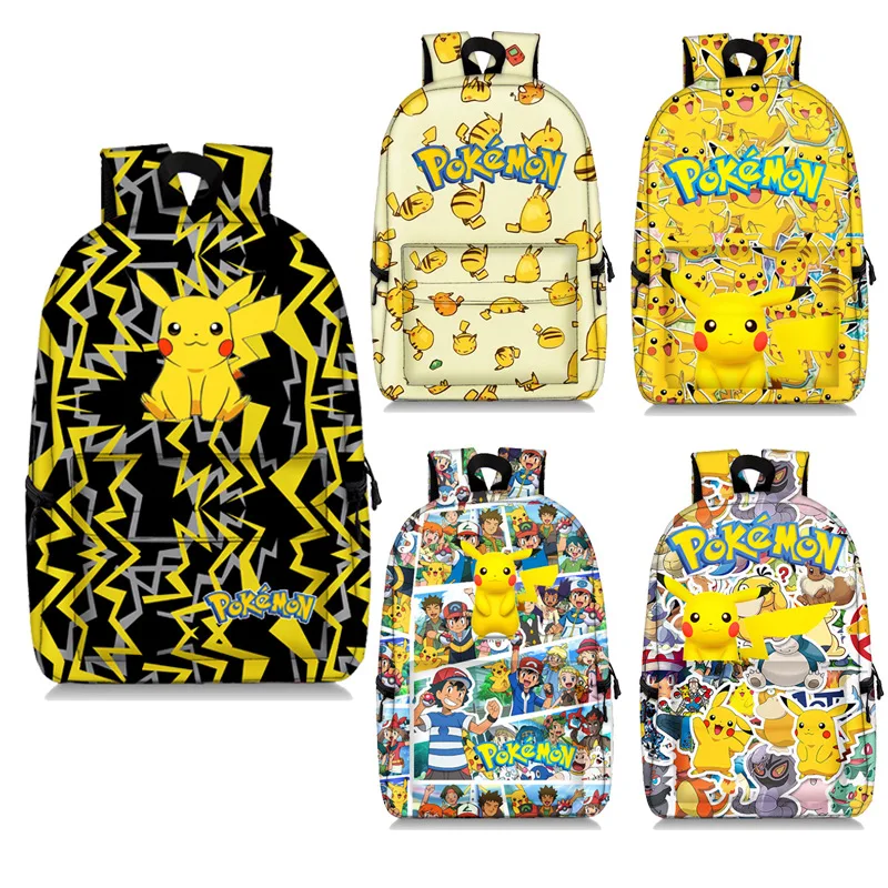 Pokemoned Kids School Backpack Storage Bag Kawaii Pikachu Anime Figures Student Big Capacity Travel Bag Boy And Girl Toys