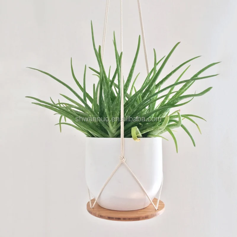 Wanuocraft Home Decor Macrame Plant Hanger Shelf Hanging Planter Custom Bamboo Flower Shelf