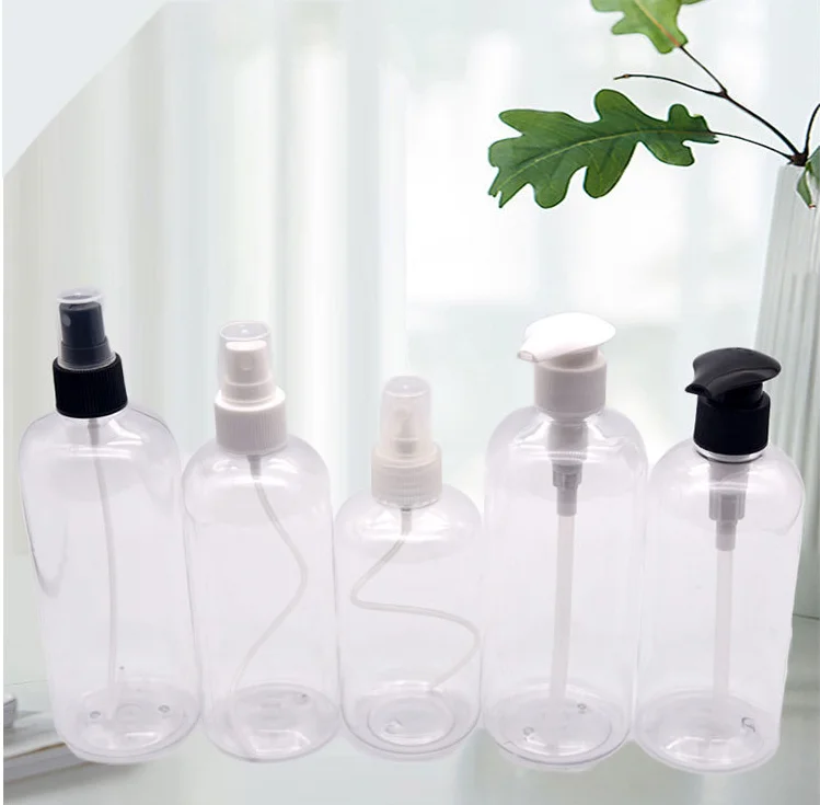 HOT  luxury cosmetic packaging empty spray bottle 100ml 150ml 200ml 250ml 300ml 500ml PET plastic spray bottle dispenser