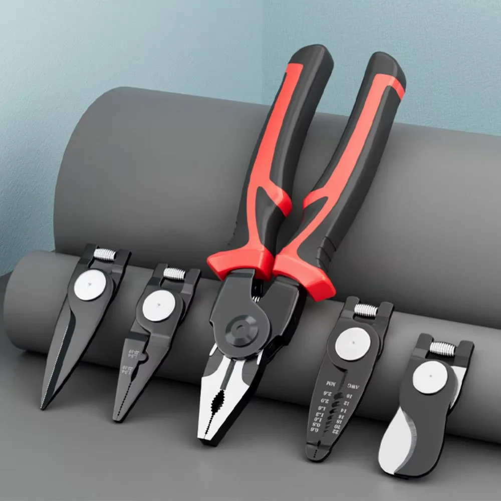 5 in 1 Universal Multi-purpose Interchangeable Head Pliers Set Vice Manual Tool Ideal For Electricians.