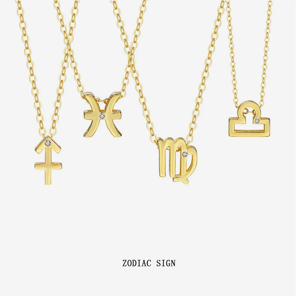 VIANRLA Zodiac Sign Necklace 925 Sterling Silver Horoscope Sign Pendant Pearl 18k Gold Necklace Dainty Jewelry
