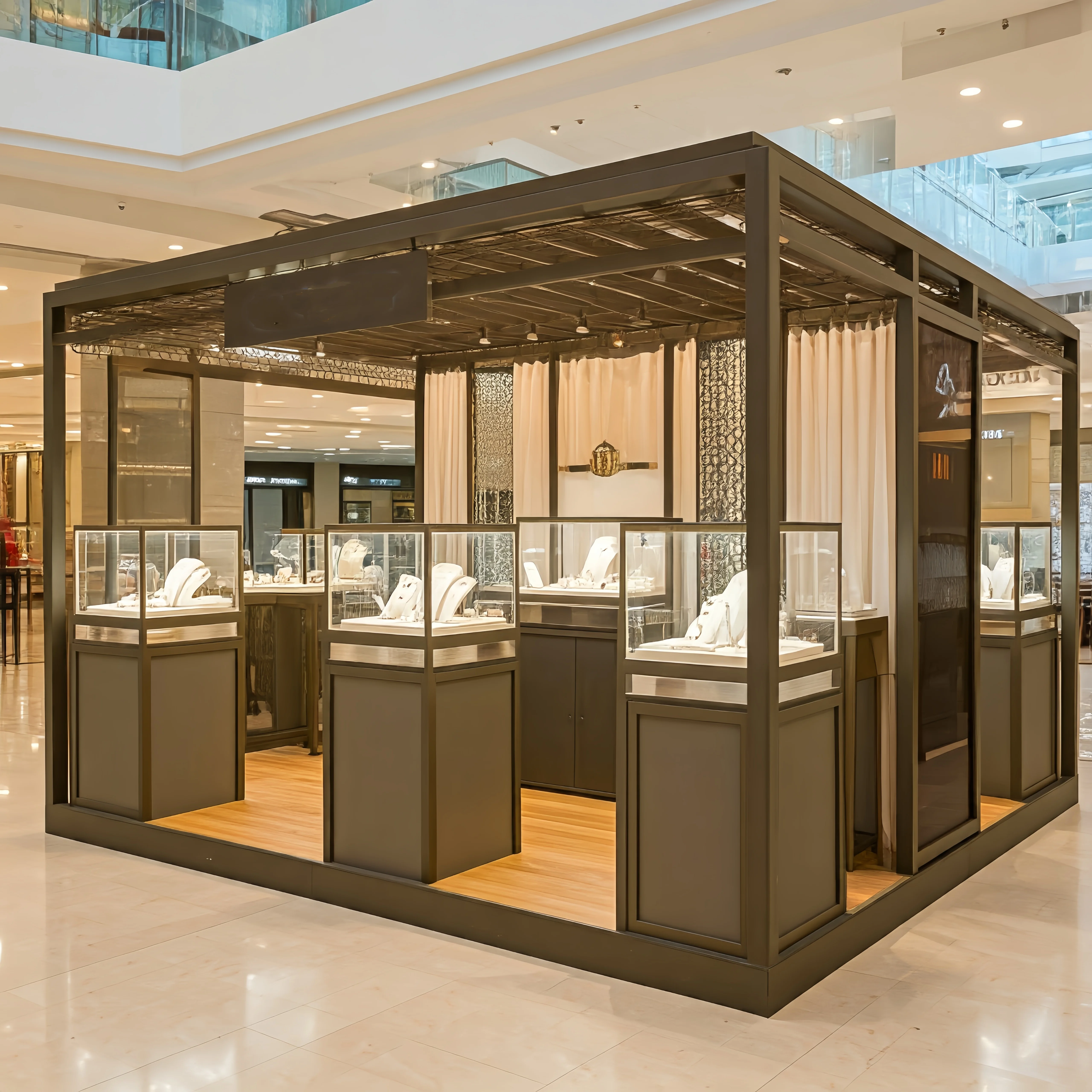 SUNDO luxury Diamond Jewelry brand counters custom logo material jewelry kiosk Fine Jewellery Display Area exhibitions booth