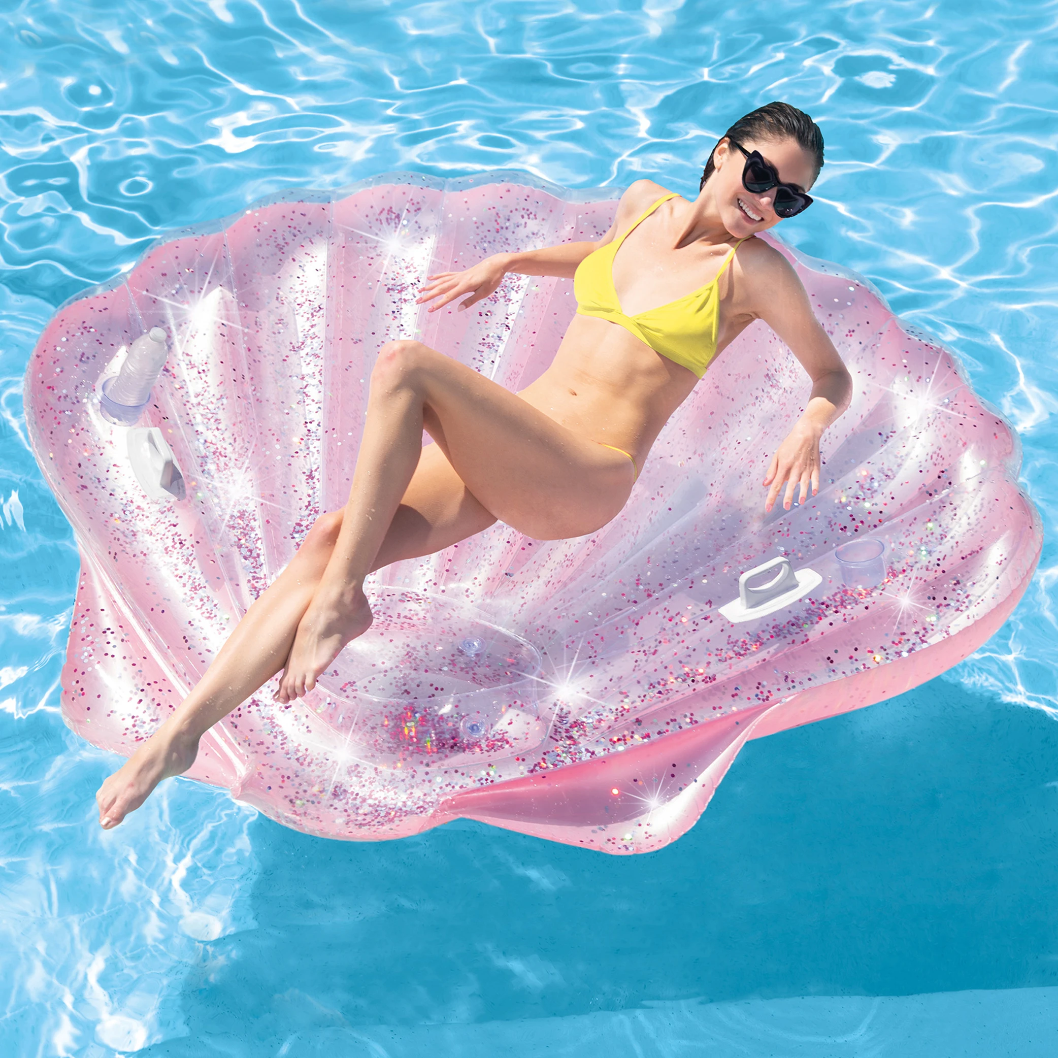 INTEX57257 Pink Durable Inflatable Seashell Swimming Float  Sparkling Beach Lounge Air Mattress