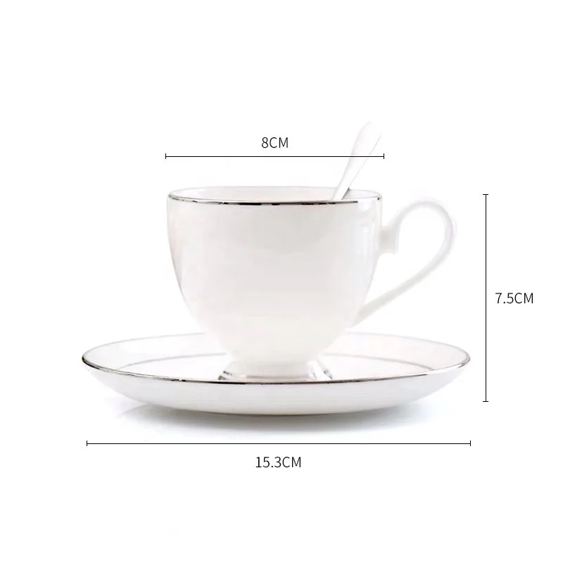 Cheap Price Turkish Bone China Coffee Cups Set White Porcelain Coffee Gold Silver Rim Personalized Tea Cups and Saucers