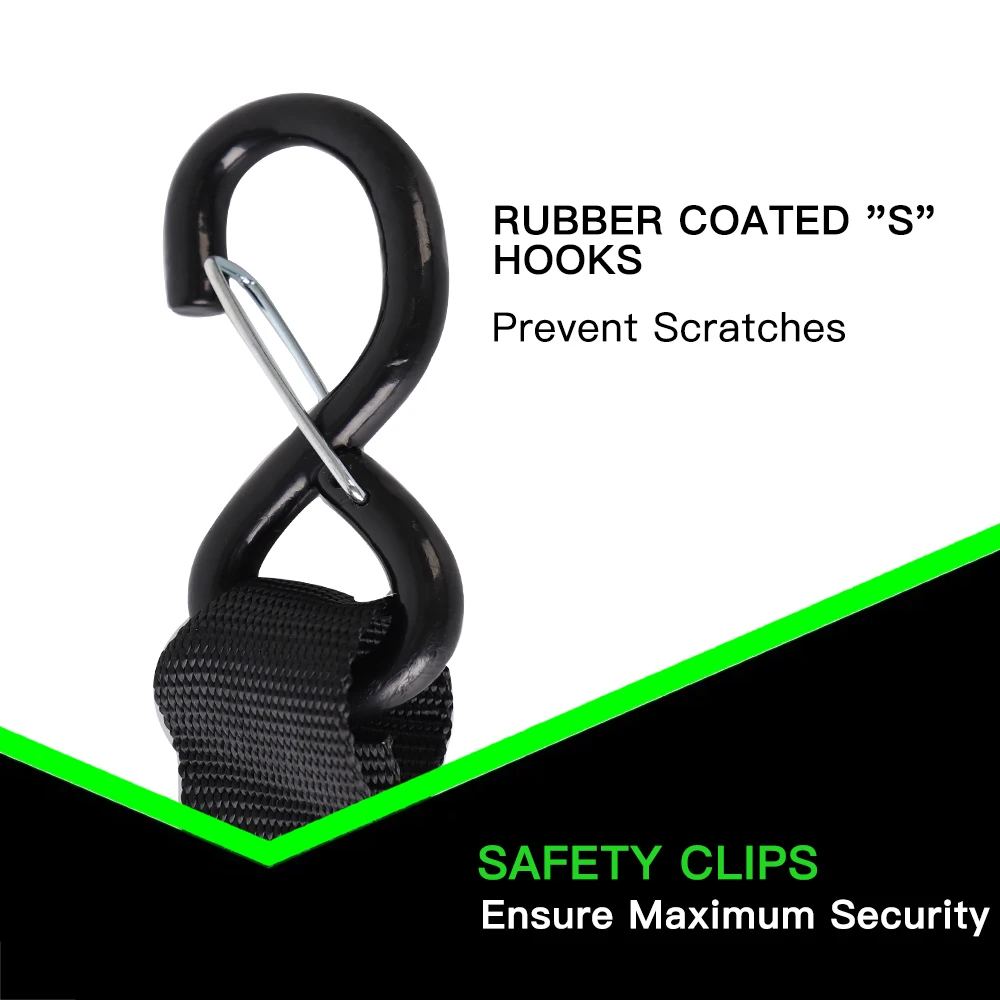 1.5 Inch 6 Feet Soft Loop Motorcycle Tie Down Straps With Safety Clip Hooks 3000LB Break Strength Heavy Duty Ratchet Logistics