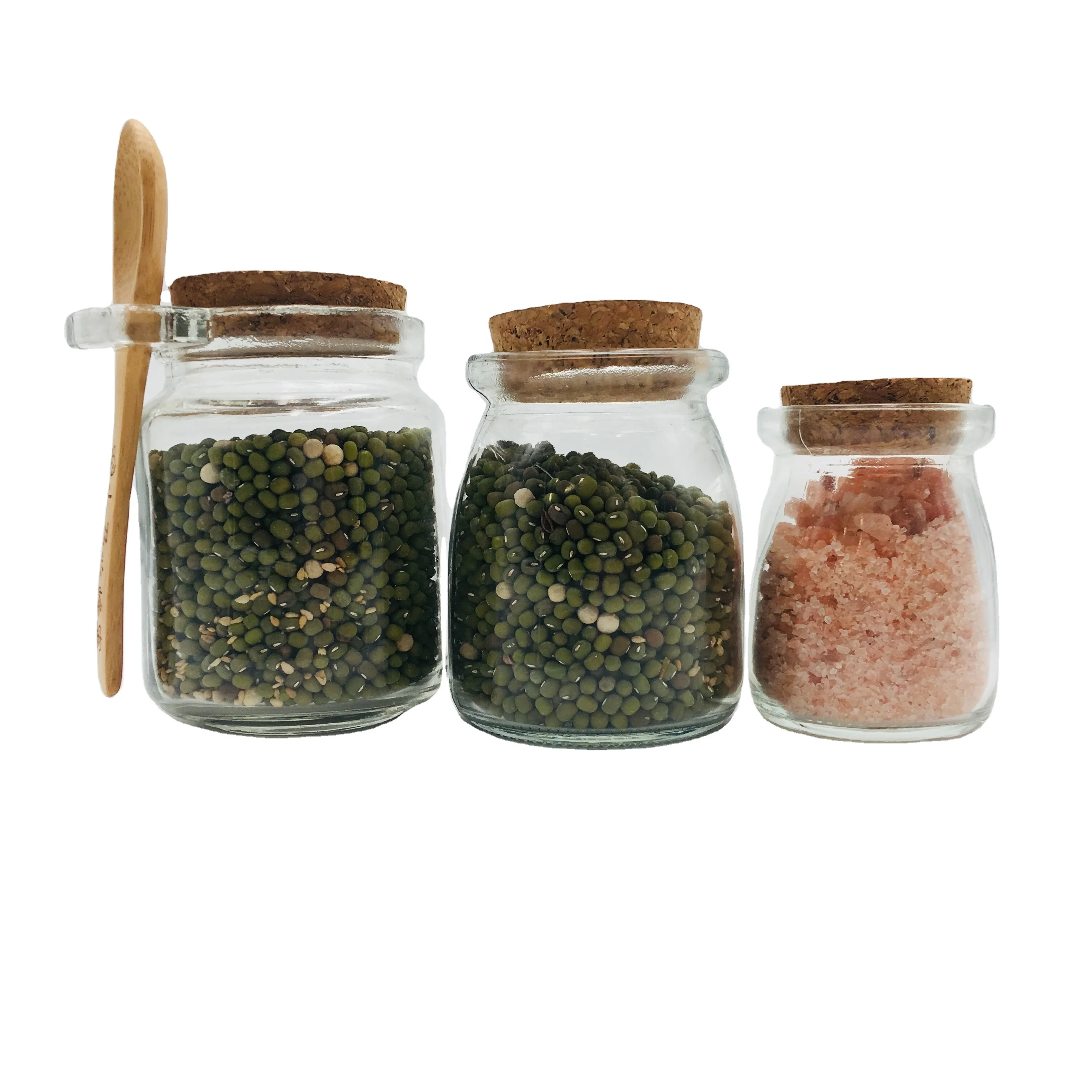Glass Bottle With Cork and Spoon/100g 200g 500g Bath Salt Jar Plastic Cream Wooden