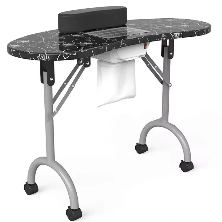 White Color Portable Folding Beauty Nail Salon Furniture Manicure Table With Fan