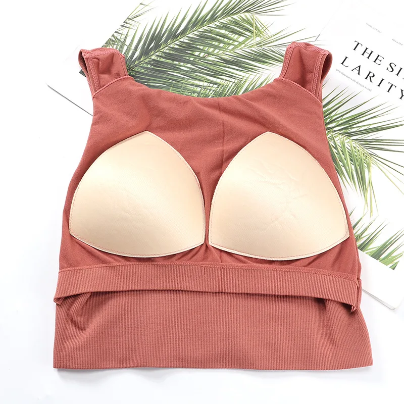 Hot sell wire-free pure color seamless chest pad underwear vest shockproof gathering movement beauty back bosom bound woman