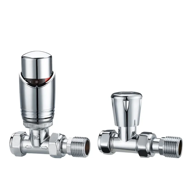 Pre-set forged brass trv valve radiator straight chrome