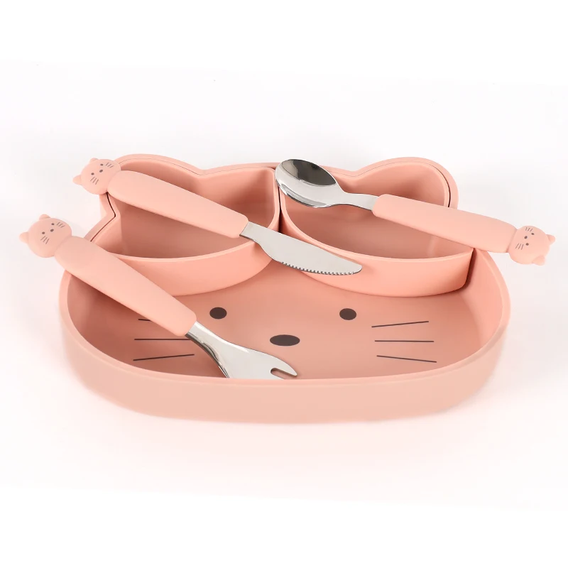 Free Sample Cartoon Stainless Steel Flatware Spoon Fork Baby Knife Cutlery Set With Silicone Handle