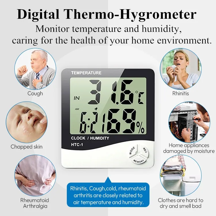 Hot Selling Large LCD Display Digital Household Thermometer for Indoor