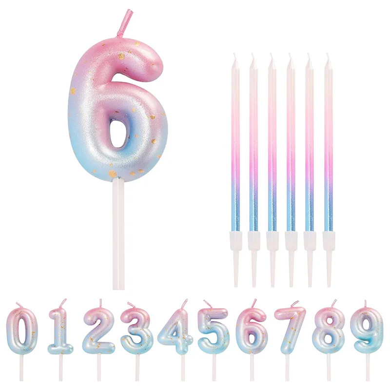 Pink Blue Purple Galaxy Gradient 1pcs/box 0~9 Gradient Color Birthday Anniversary Number Cake Decoration  Votive Candles