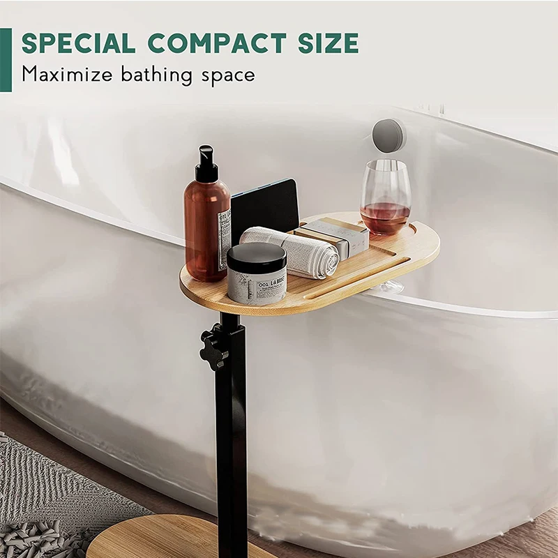 Polished Cedar Bamboo Bathtub Tray Table with Adjustable Height Freestanding Bath Caddy Tray for Tub against Wall Business Gift