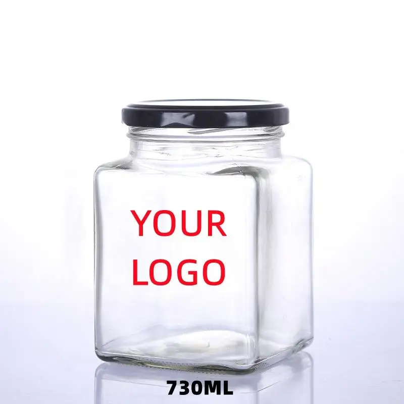 Glass food jar with lid Square glass jar Honey jar 50ml 80ml 100ml 150ml 200ml 280ml 500ml 730ml Food packaging Storage tank