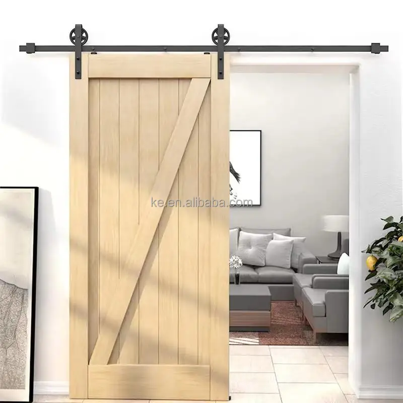 Modern Style Single Wood Barn Door Kit with Soft Close Roller Track Sliding System Rail Hanging Hardware for Barn Door Slide