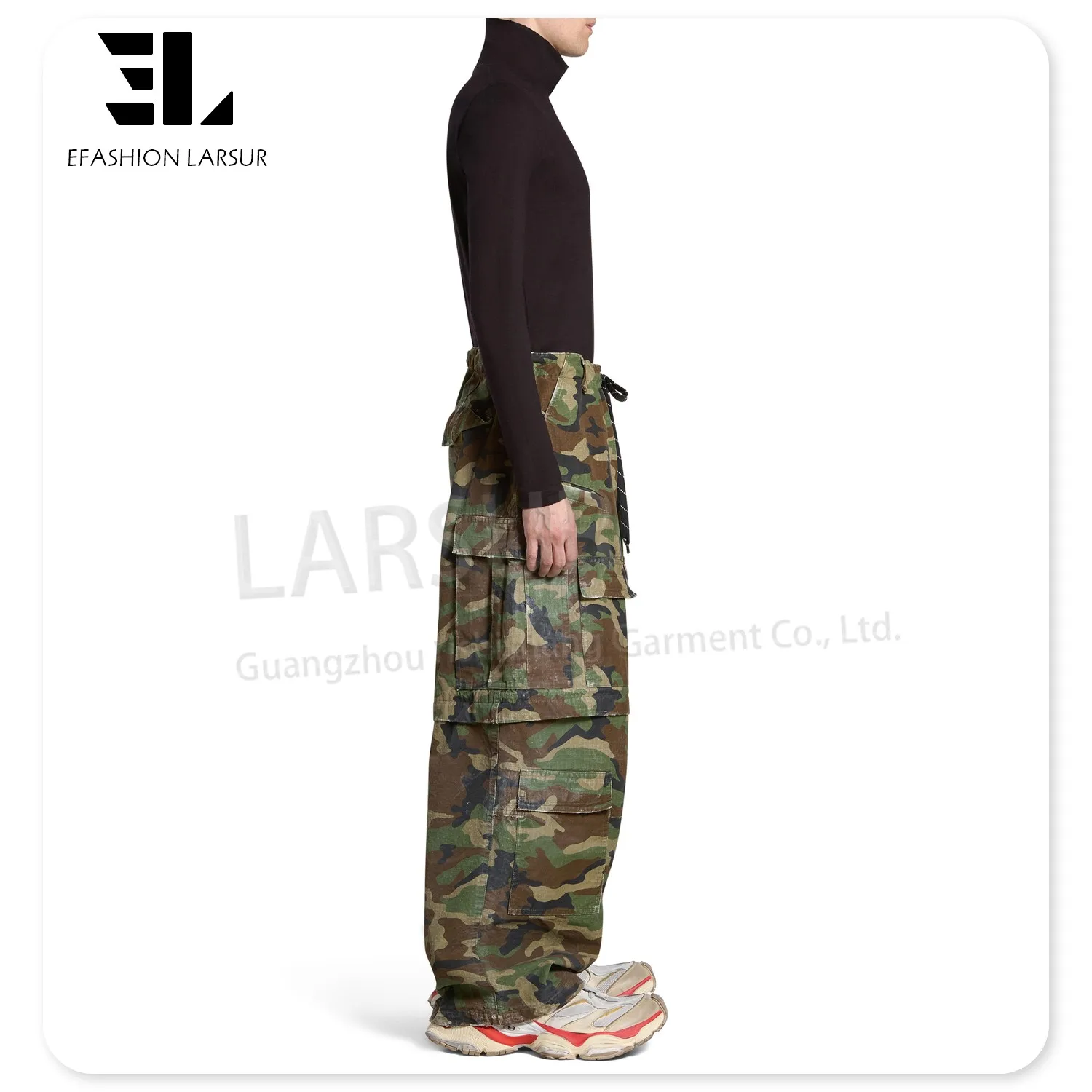 LARSUR Custom clothing manufacturer ripstop cotton camo cargo pants men distress dirty wash remove tactical pants skate pant men