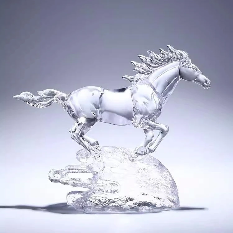 G015 Liuli White Horse Ornament Crystal Crafts Creative Office Living Room Home Decoration Light Luxury High-grade Opening Gift