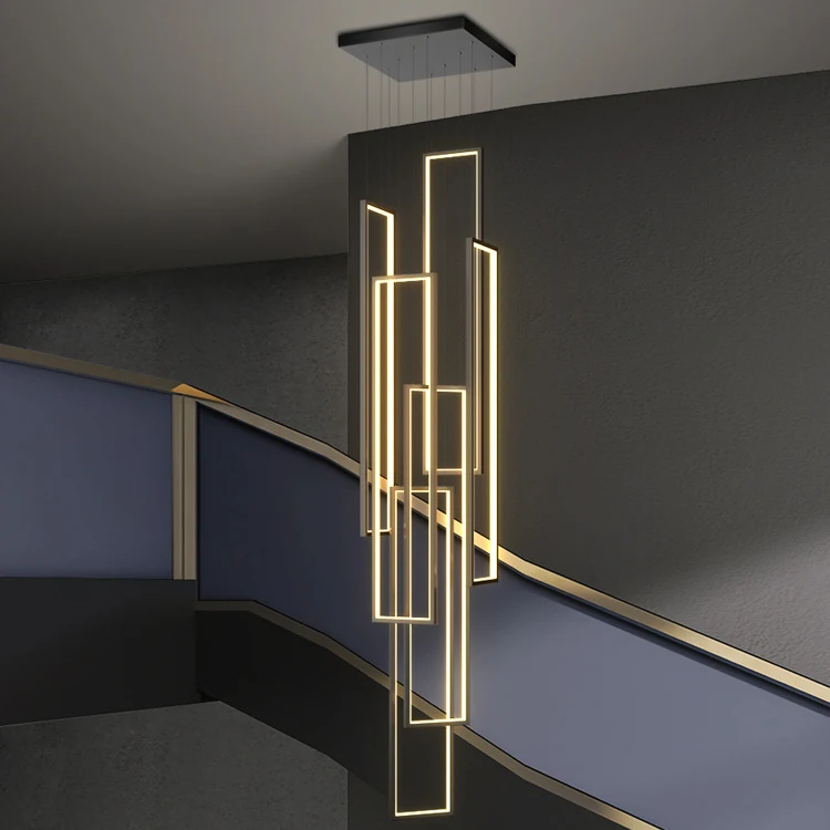Производитель креативных постмодернистских светильников домашний декор роскошное лобби длинная квадратная светодиодная Золотая люстра подвесные светильники