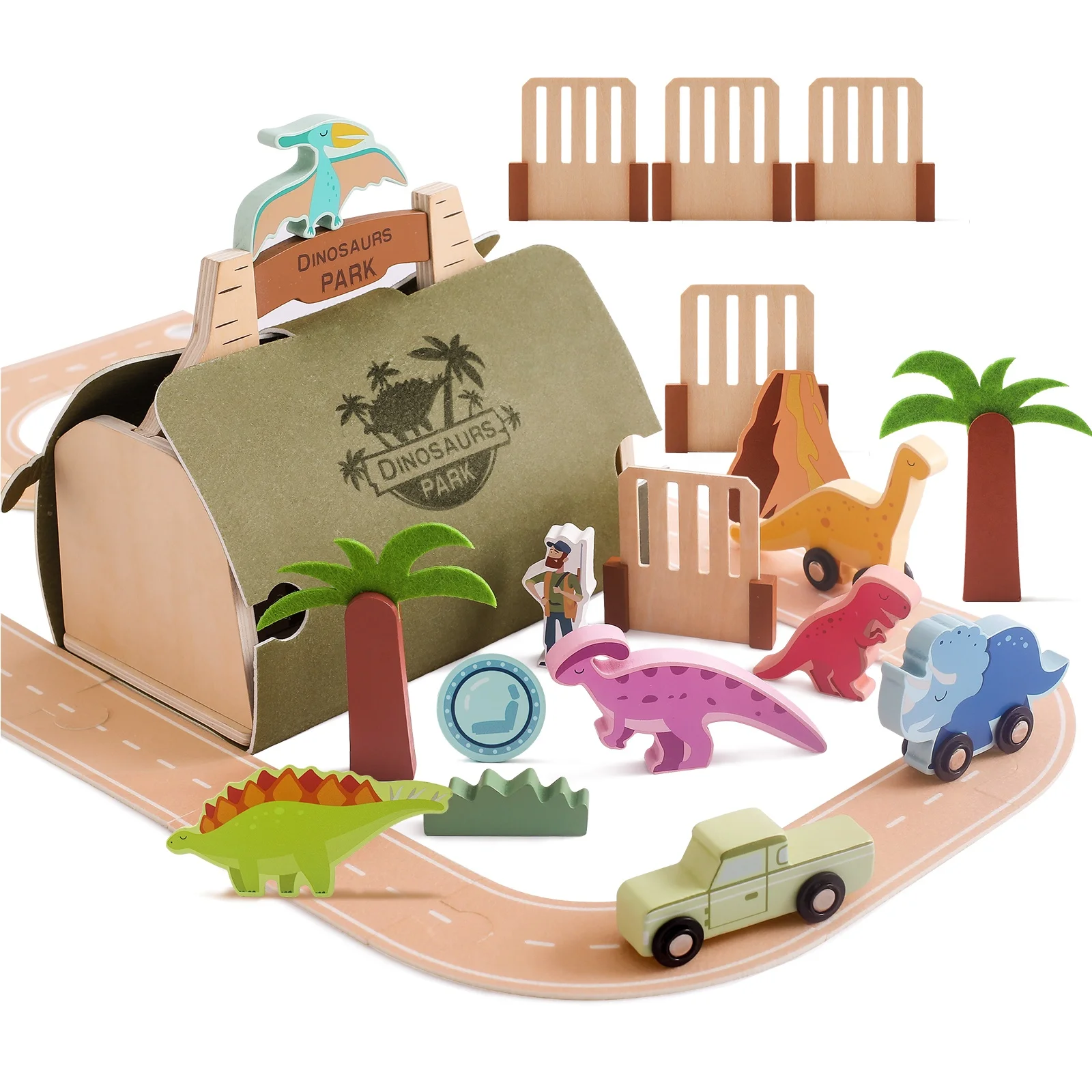 2024 New Arrival Wooden Dinosaur Park Assembly Game Kids Montessori Toys Early Learning Educational Toys for Children Toddlers