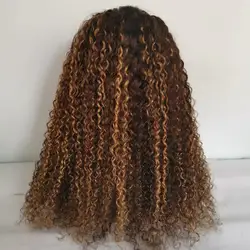 New fashion virgin Brazilian piano color human hair lace front wigs vendor, kinky curl transparent hd lace frontal wigs