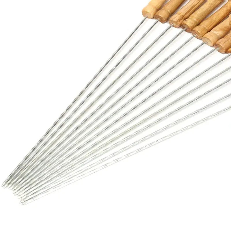 Heat Resistant Set of 4 BBQ Grill Skewers Disposable Natural Wood  Bamboo Sticks