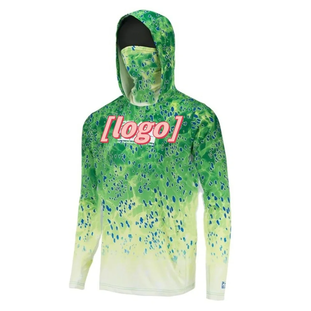In stock Oem Long Sleeve UPF 50+ Sun Protection Fishing Hoodie With Face Mask Fashionable Smooth Quick Drying Fishing Jersey