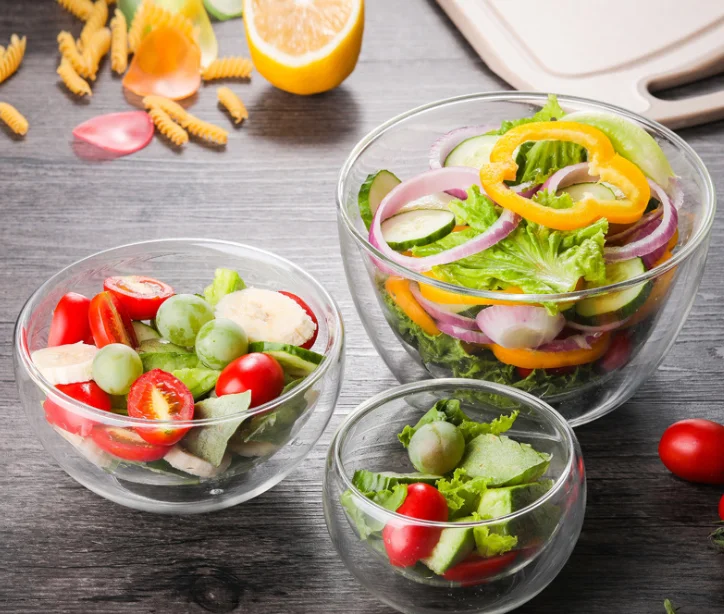 Wholesale Cheap Round Glass Salad Bowl Clear Kitchen Borosilicate Double Wall Fruit Glass Bowls