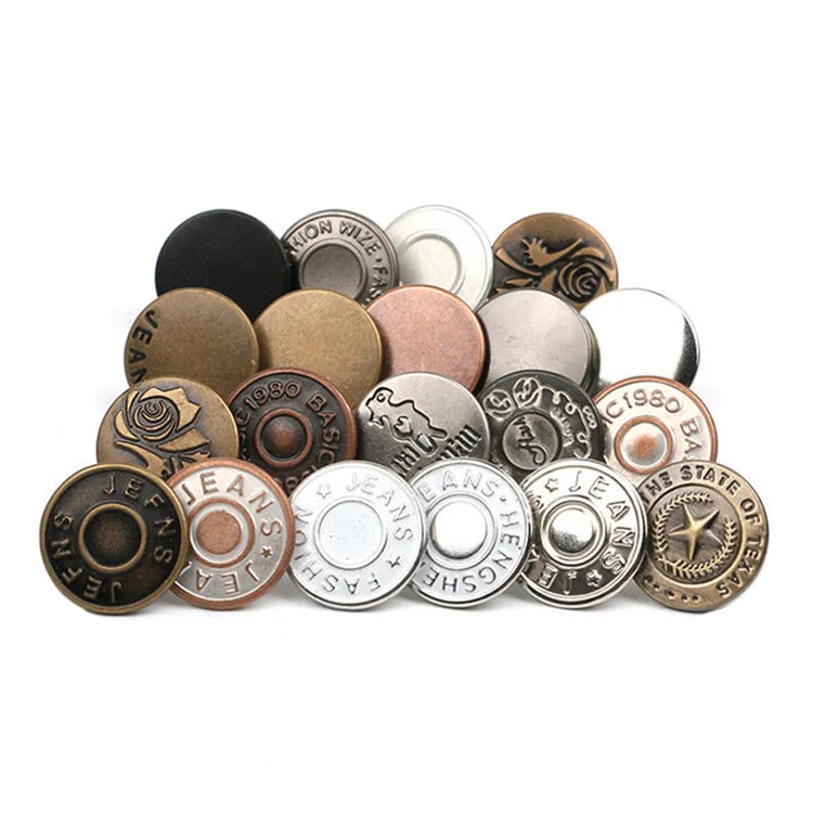 Factory wholesale custom high quality fashion vintage antique design zinc alloy copper metal engraved denim jeans buttons