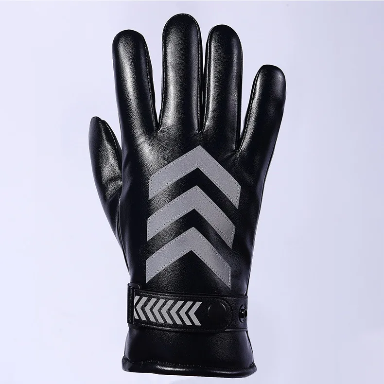 PU Leather Warm Gloves Reflective Traffic Command Thickening Waterproof Men Sports Gloves