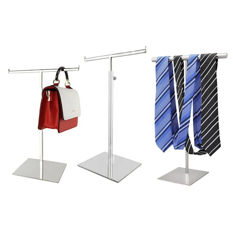T shape Hook Adjustable Height Polished Gold Hanging Bag Handbag Rack Tie Display Stand