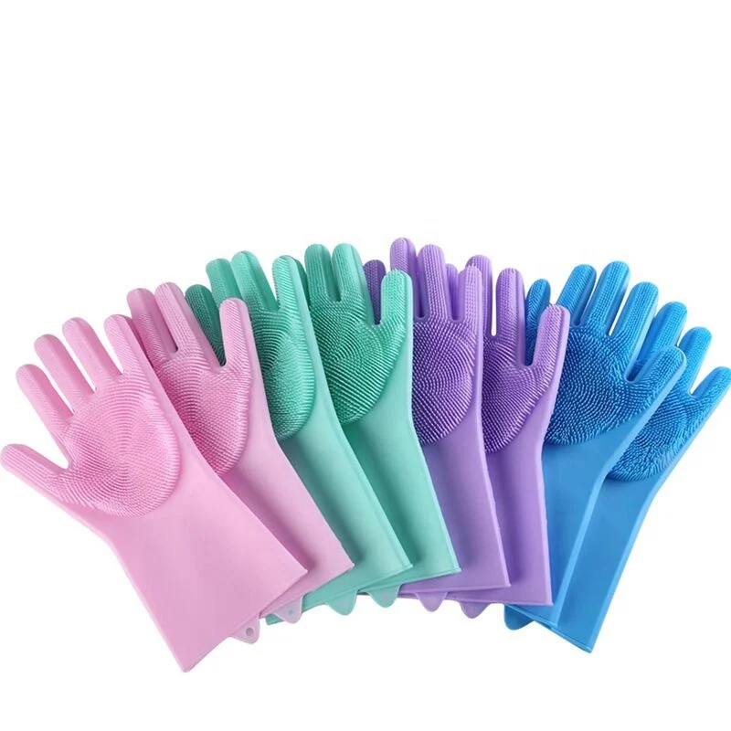 Waterproof Heat Resistant Non-Slip Glove Silicone Washing Scrubber Reusable Kitchen Glove Dishwashing Cleaning Rubber Gloves