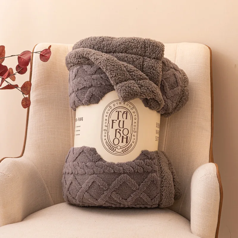 Nordic winter thick blanket, solid color Tuff blanket for sofa bed anti-static electrode simple soft blanket