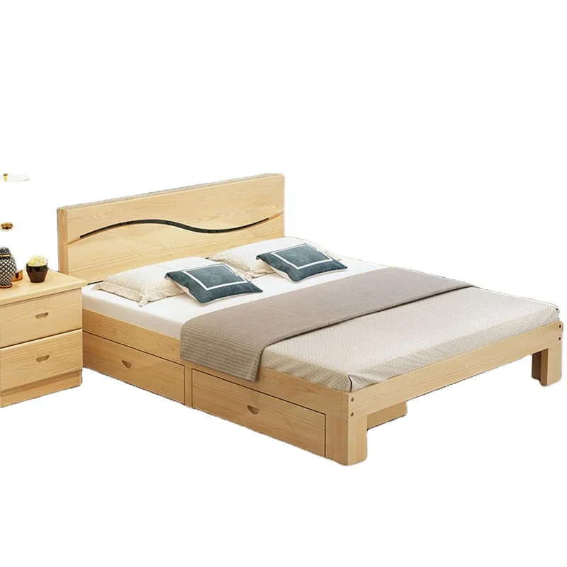 Wholesales Wood Bunk Bedroom Furniture Top grade Storage Solid King Size Double Bed Queen Bed Frame
