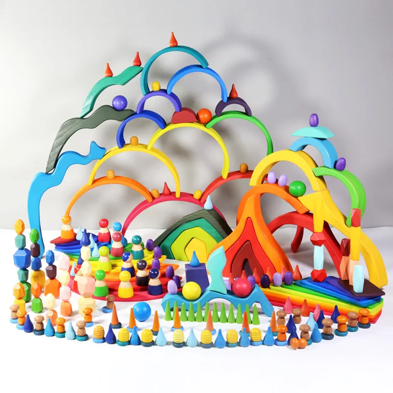 Custom Creative Montessori Building Blocks Educational Toys Educational wooden rainbow black