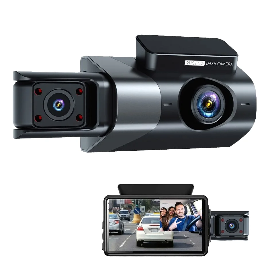 3 Channel Car DVR HD 1080P 3-Len Inside Vehicle Dash Cam Three Way Camera DVRs Recorder Video Mini Dashcam Camcorder 3 inch