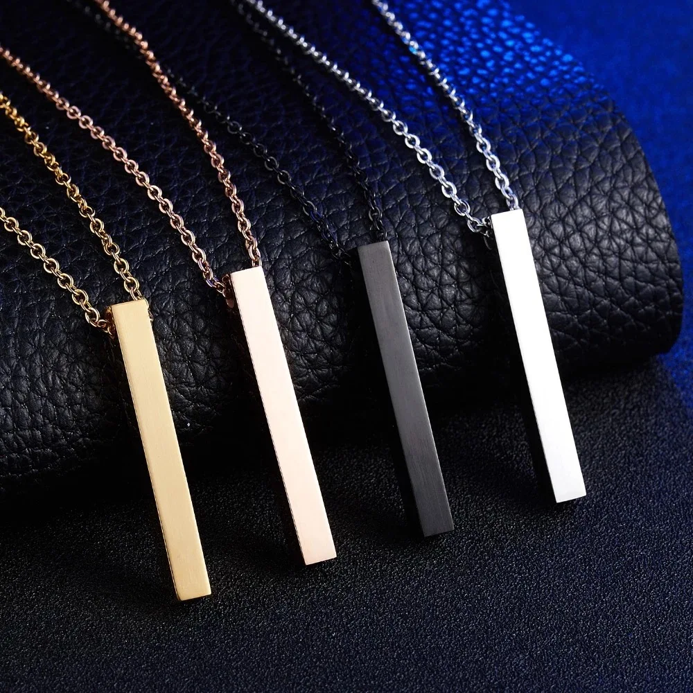 Engraving 3D Bar Name Necklace Personalized Text Message Cool Simple Design Women  or man Pendant  necklace