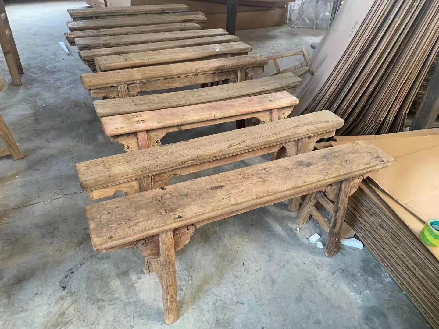 Chinese antique vintage rustic natural original recycled elm slab wood outdoor bench