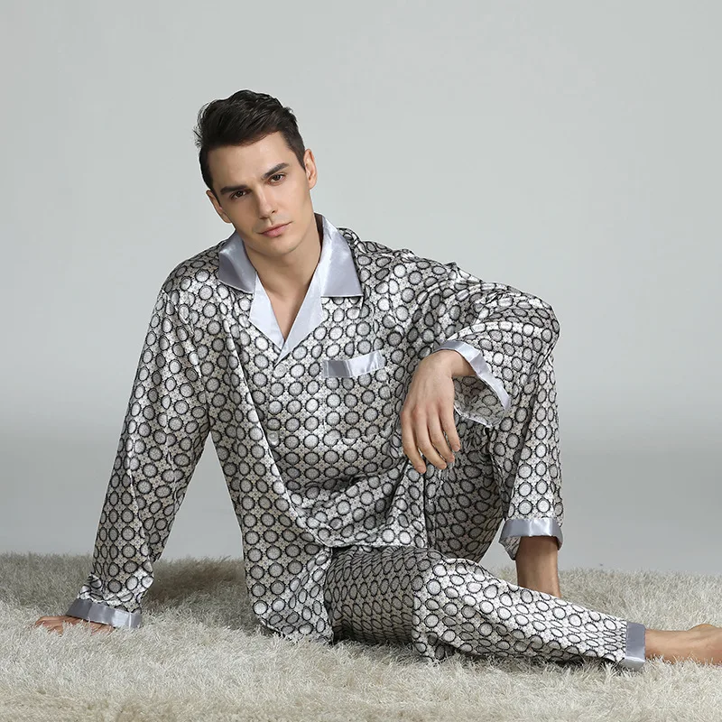 Customized Logo Silk Satin Pajamas Men Sleepwear Two Piece Night Gowns