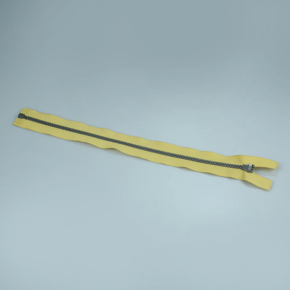 Decorative large plastic zipper open end separating zipper with yellow tape  for sale