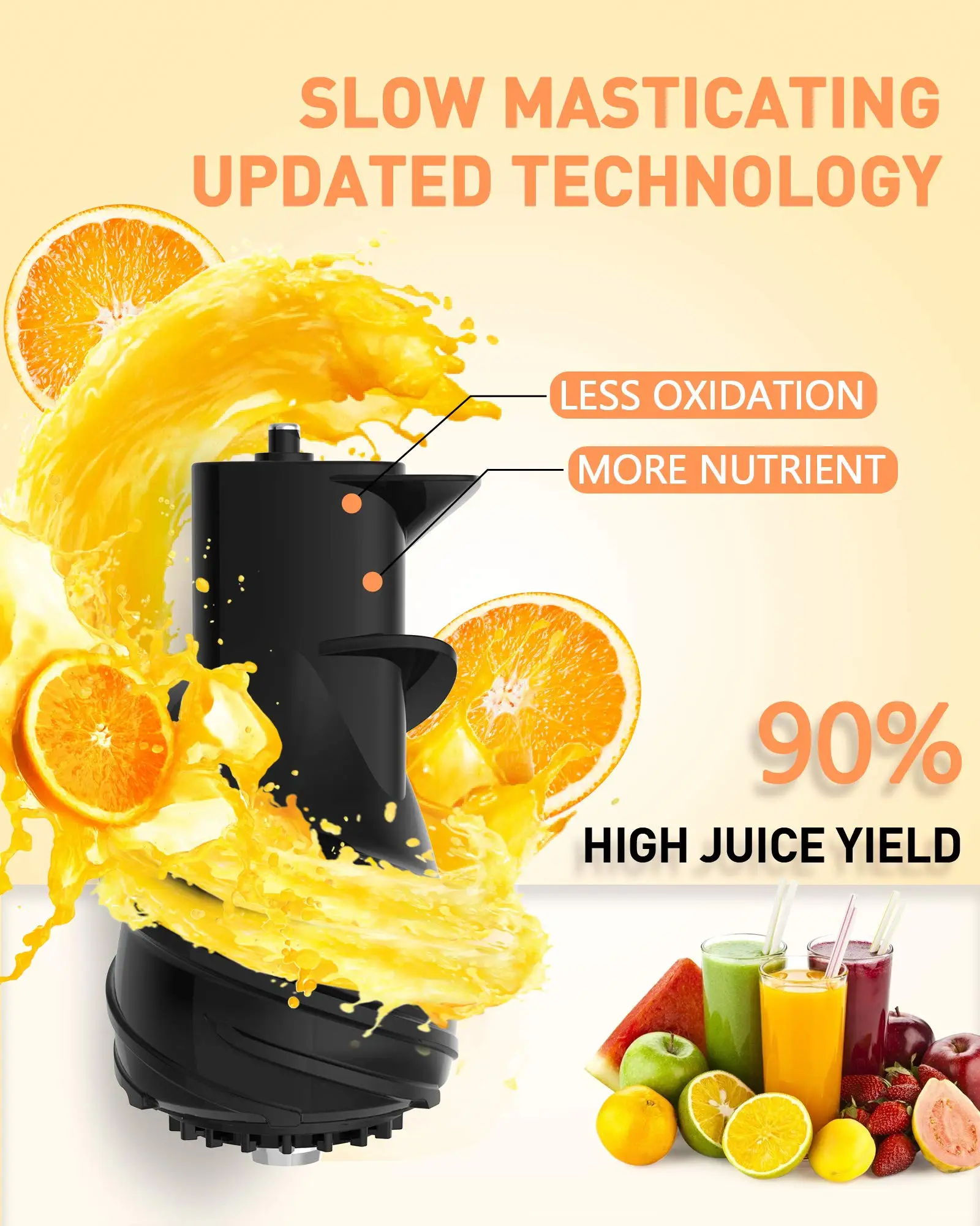 MSF vertical big mouth slow masticating juicer