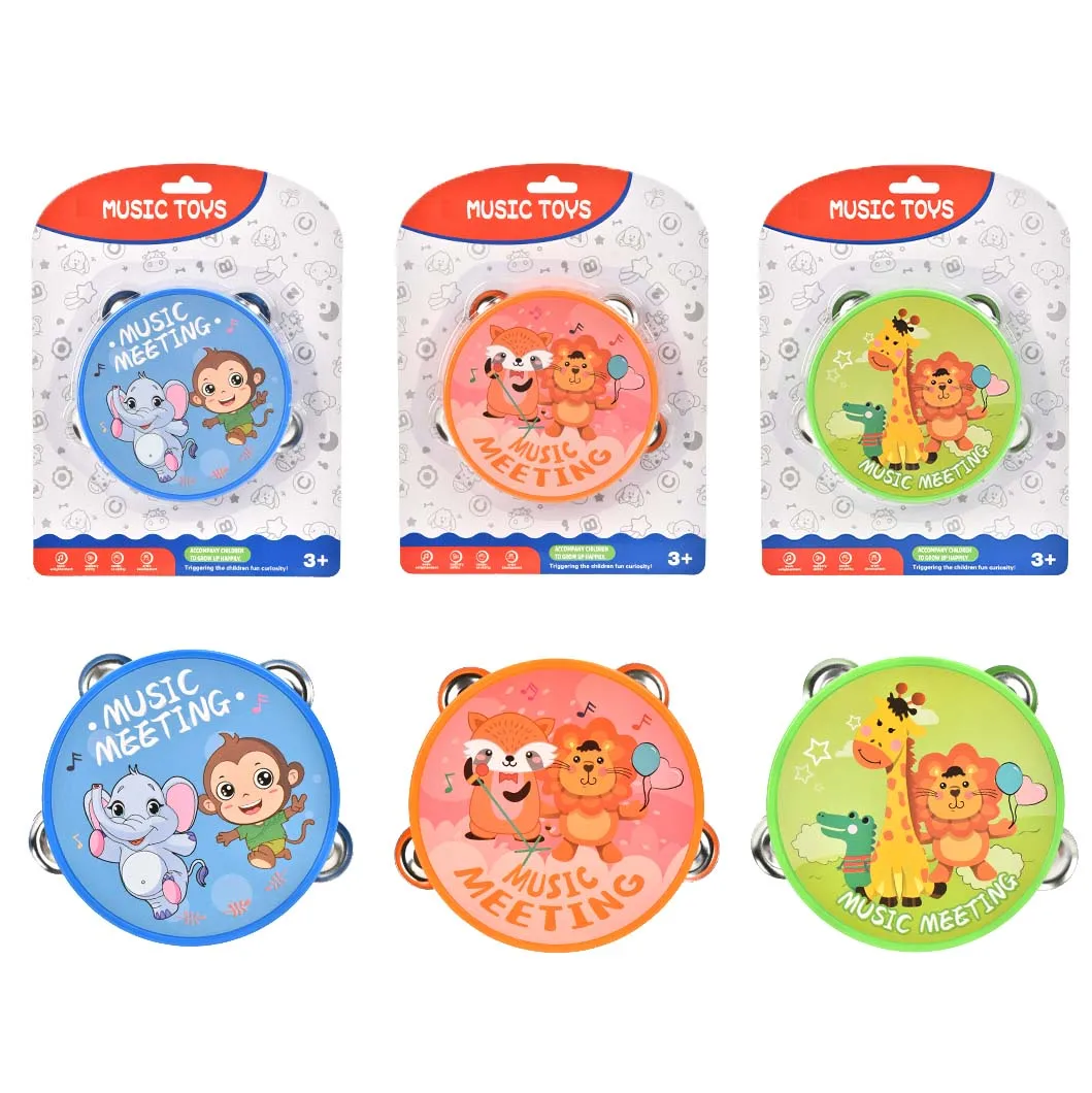 2024 Baby learning musical instrument animal hand drum toy mini cartoon music tambourine toy